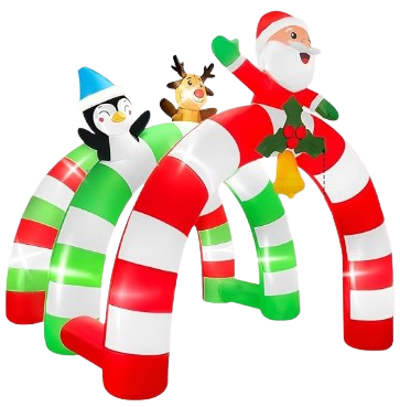Arco gonfiabile natalizio con Babbo Natale, renna e pinguino